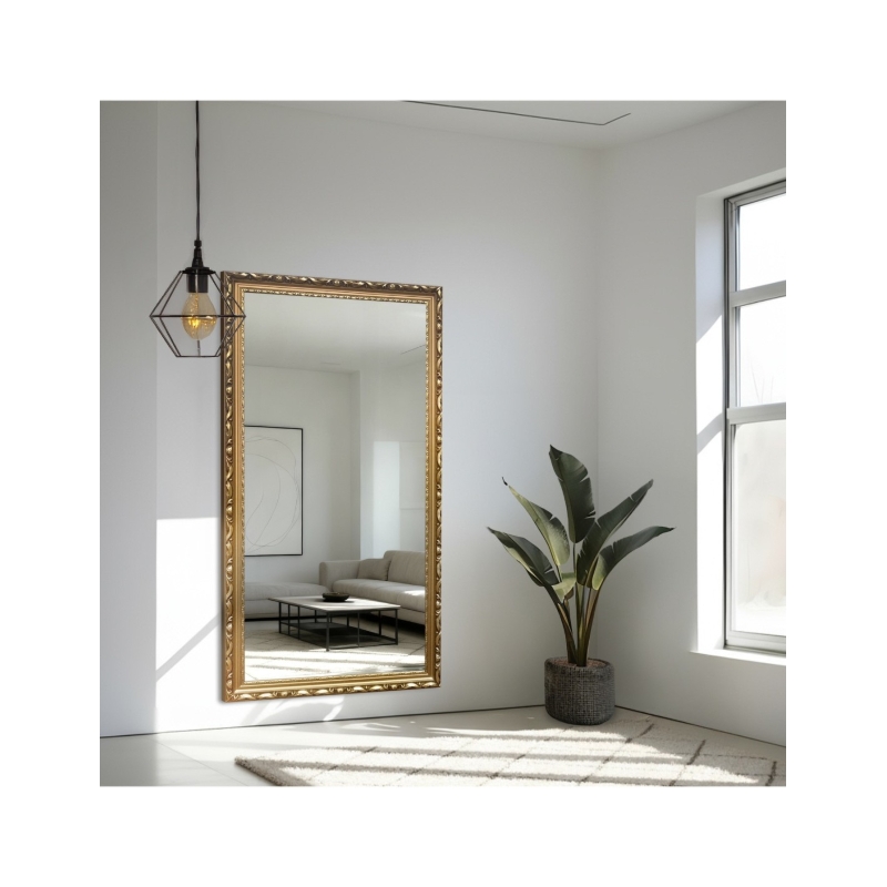 Lustro w złotej ornamentowej ramie drewnianej - 5004003