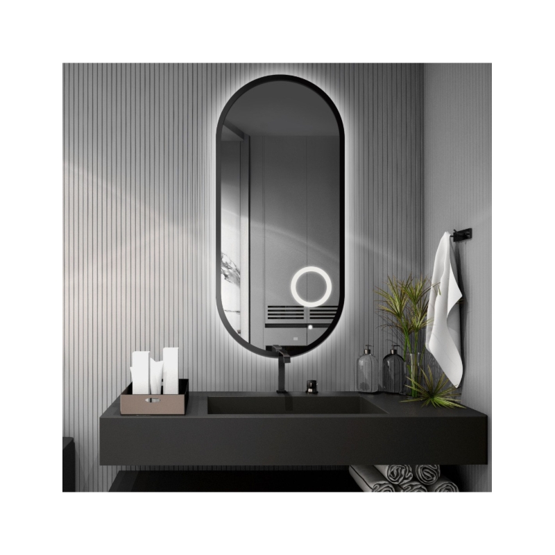 Lustro owalne w ramie z lusterkiem zoom led - OSKAR LED PREMIUM