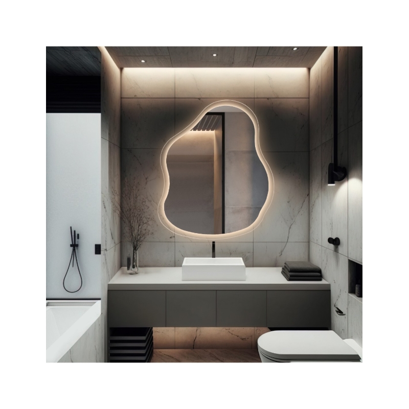 Lustro o organicznym kształcie na szkle float z podświetleniem - STONE GLASS LED