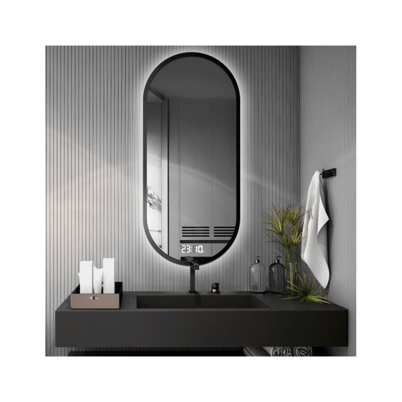 Lustro owalne w ramie z zegarem cyfrowym- OSKAR LED PREMIUM