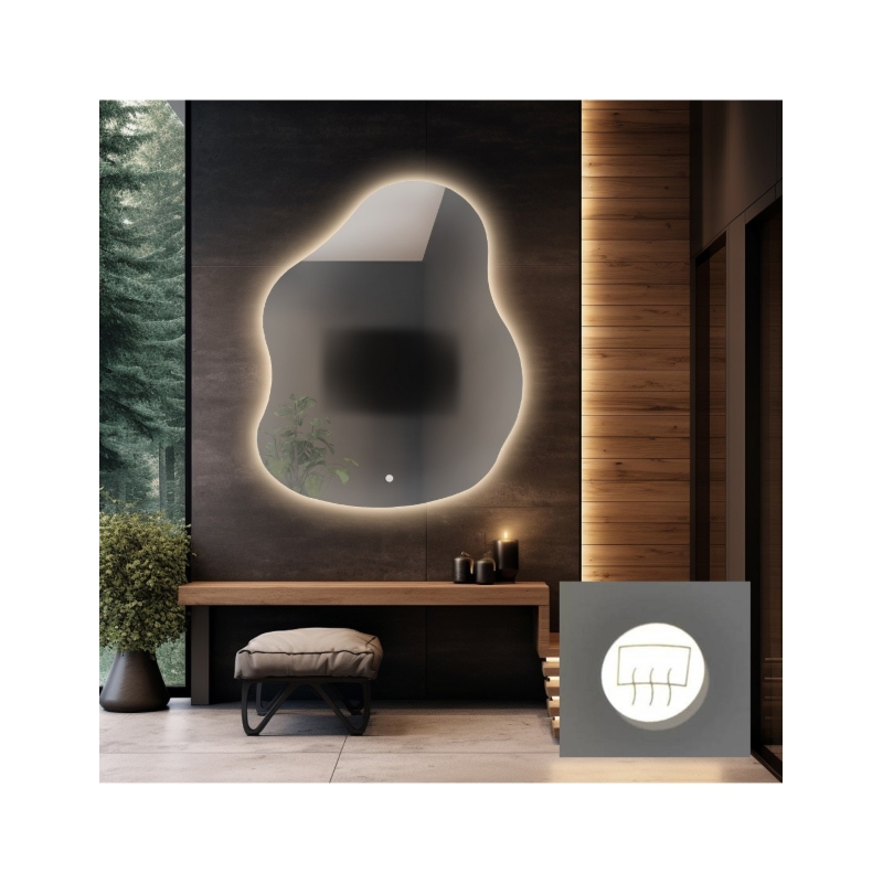 Lustro łazienkowe o nieregularnym kształcie z matą antyparową - STONE LED PREMIUM
