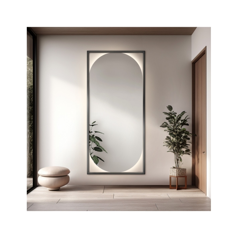 Nowoczesne lustro owalne w drewnianej ramie z podświetleniem- RENA LED