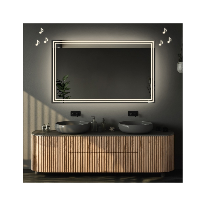 Łazienkowe lustro prostokątne z głośnikiem bluetooth - MIA LED PREMIUM