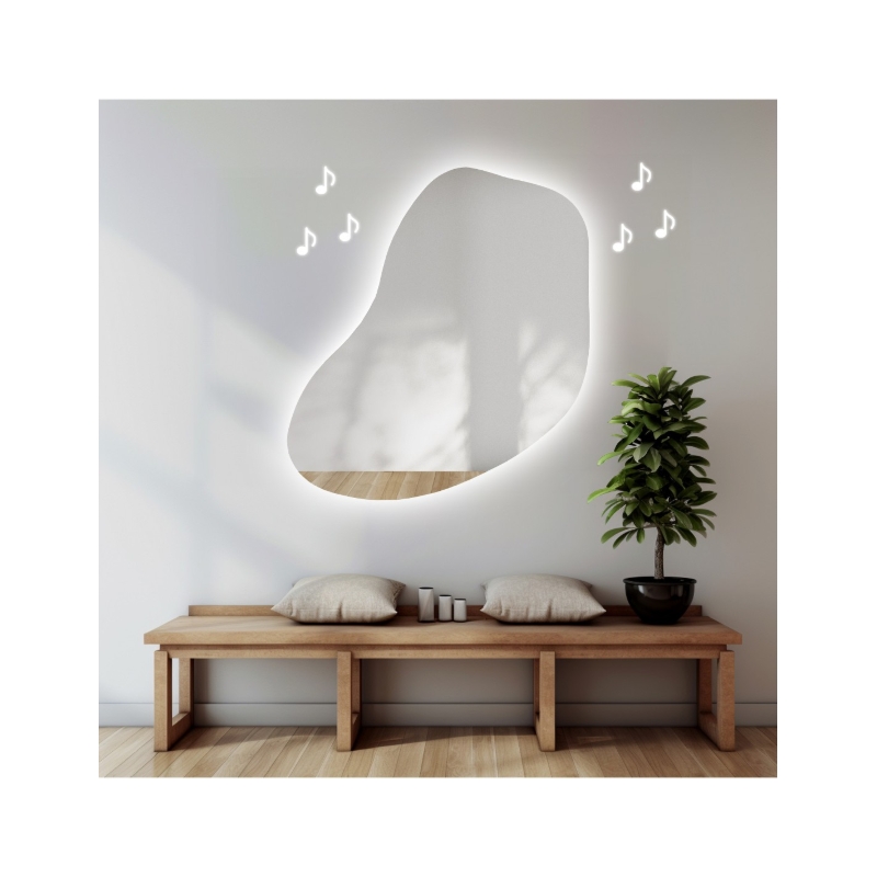 Lustro łazienkowe o nieregularnym kształcie z głośnikiem bluetooth - KWARC LED PREMIUM