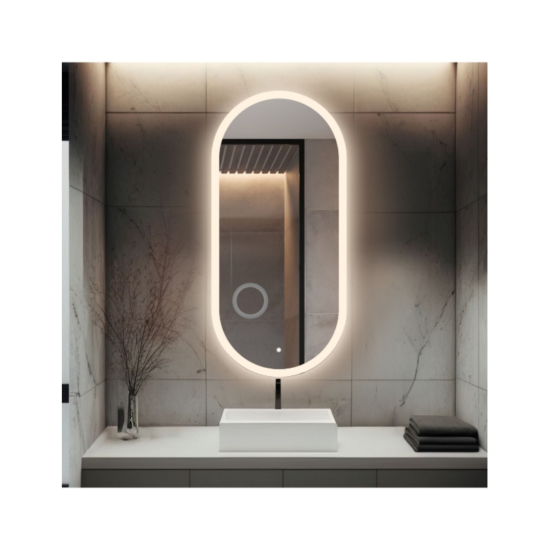 Łazienkowe lustro owalne z lusterkiem zoom i włącznikiem - ROMI LED PREMIUM