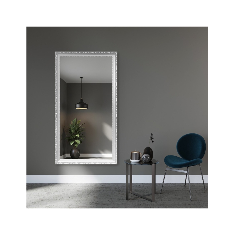 Lustro w białej ornamentowej ramie drewnianej - 5004001