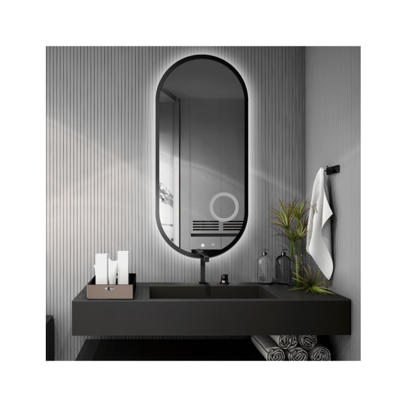 Lustro owalne w ramie z lusterkiem zoom i włącznikiem - OSKAR LED PREMIUM