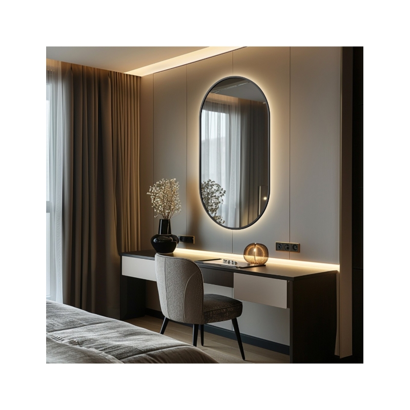 Lustro owalne w ramie czarnej MDF SLIM z podświetleniem - OLI LED - kolor ramy do wyboru
