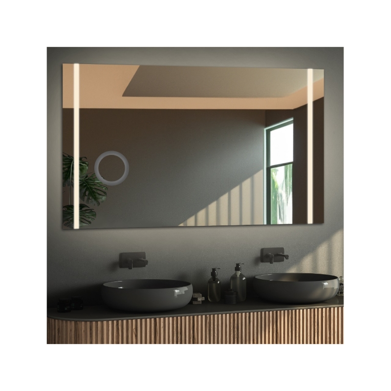 Łazienkowe lustro prostokątne z lusterkiem zoom - FLAWIA LED PREMIUM