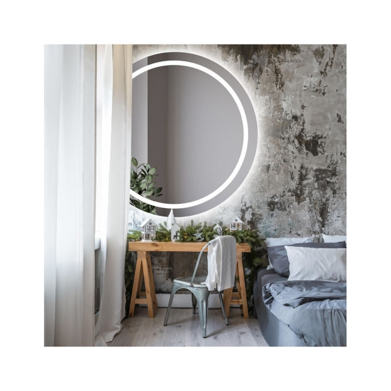 Lustro łazienkowe okrągłe ścięty bok z podświetleniem - MAIA LED ŚCIĘTY BOK