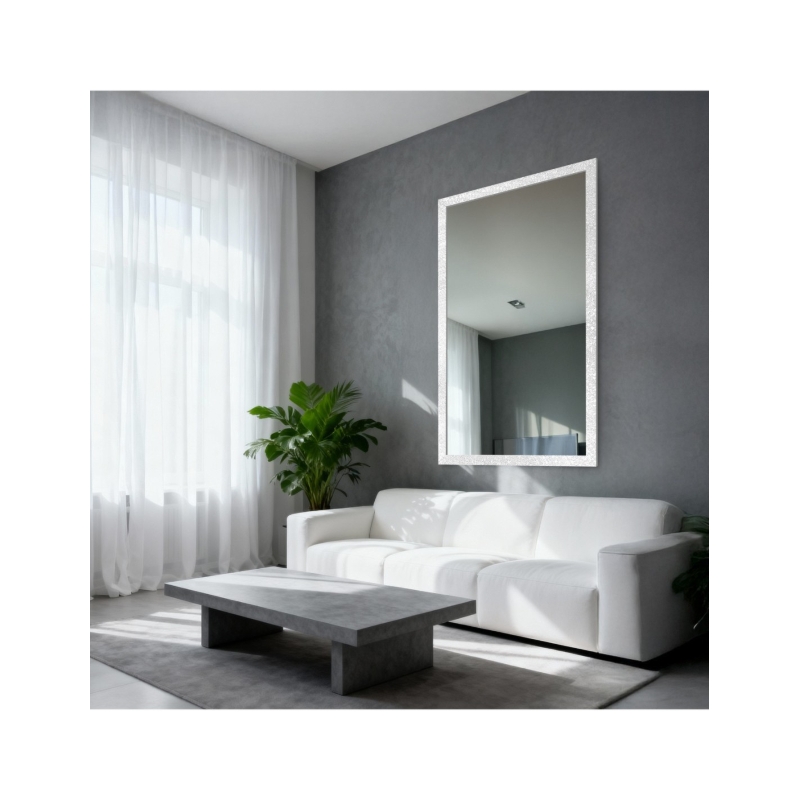 Lustro glamour w bogatej białej ramie w wysokim połysku - 8002004