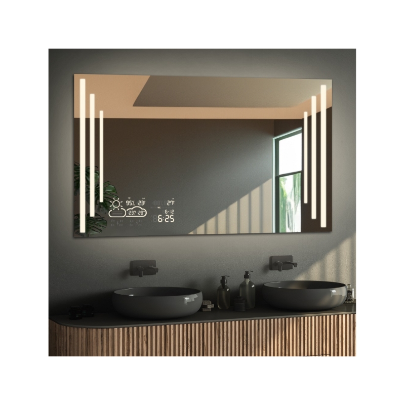 Łazienkowe lustro prostokątne ze stacją pogody - ALIS LED PREMIUM