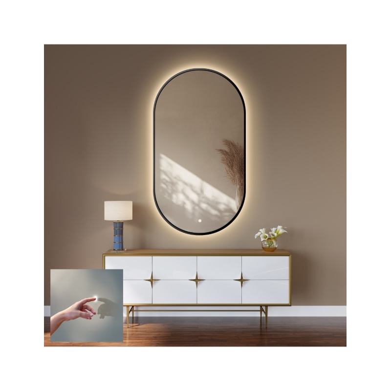 Lustro owalne w ramie z włącznikiem - OLI LED PREMIUM