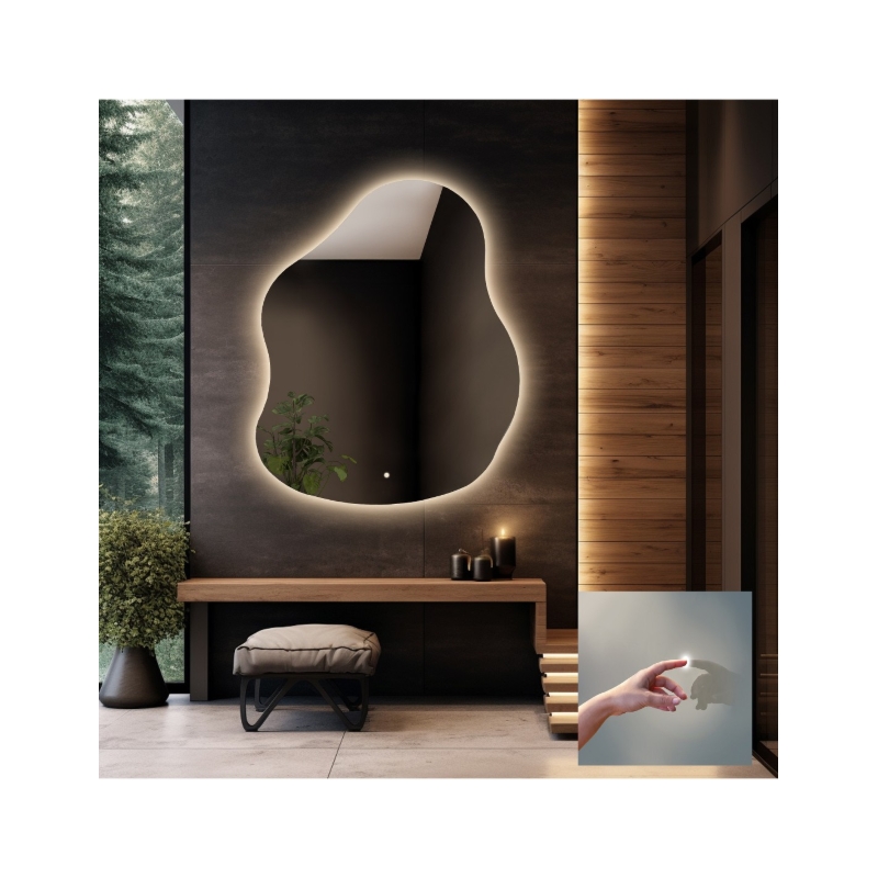 Lustro łazienkowe o nieregularnym kształcie z włącznikiem - STONE LED PREMIUM