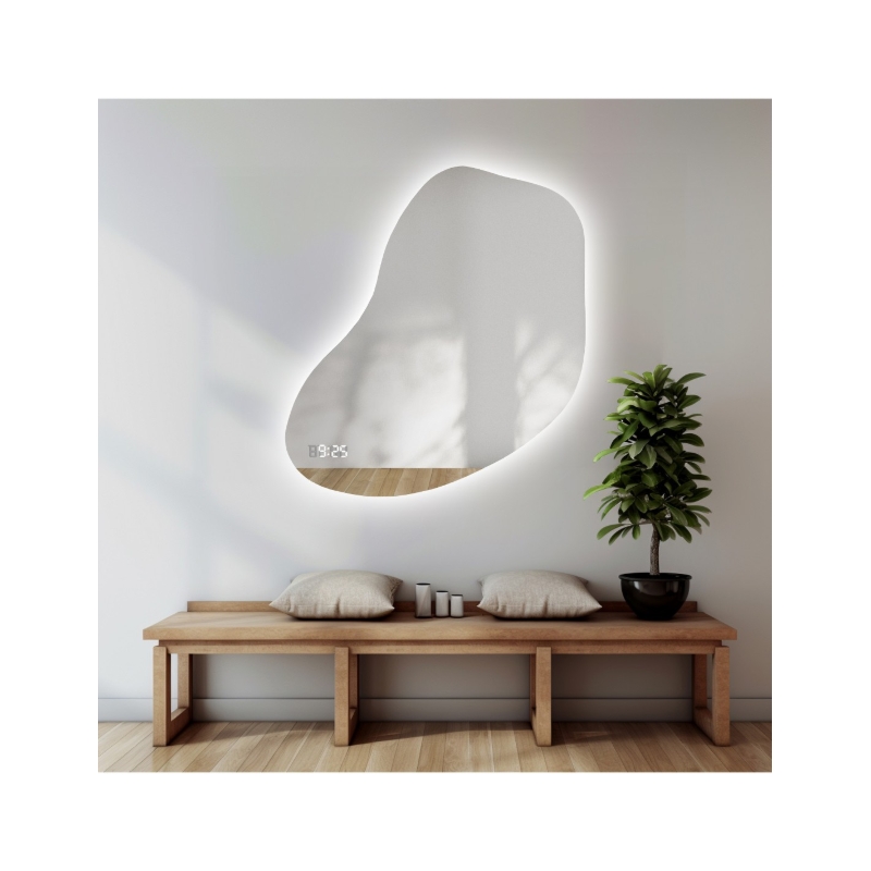 Lustro łazienkowe o nieregularnym kształcie z zegarem cyfrowym - KWARC LED PREMIUM
