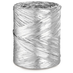 Srebrna wstążka z efektem rafii metalizowanej, 1 rolka 15 mm x 200 m