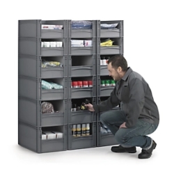 Półotwarty pojemnik magazynowy Euro do sztaplowania, 100% z recyklingu, 400x300x220mm