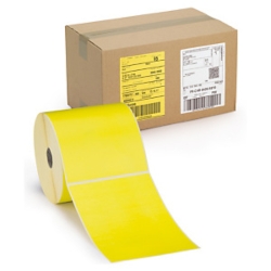 Żółte etykiety termiczne 105x148 mm, Ø25, perforowane (300 szt.)