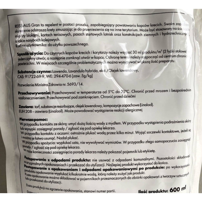 Reiss Aus – Granulat Odstraszający Krety – 600 ml Target